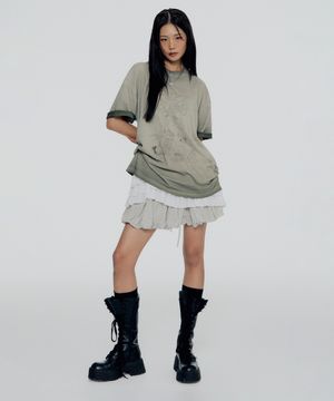 베티붑 체크 벌룬 미니 스커트_아이보리