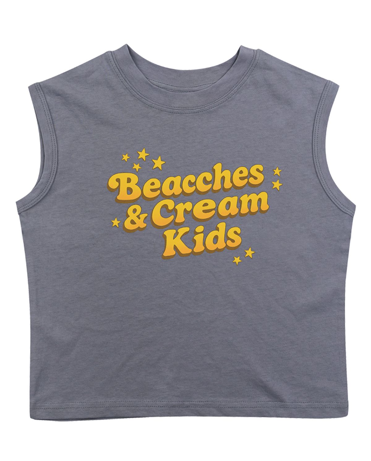 비치스앤 크림 키즈(BEACHESAND CREAM KIDS) 레터링 민소매 티셔츠-그레이시 블루(Lettering sleeveless T grayish blue)