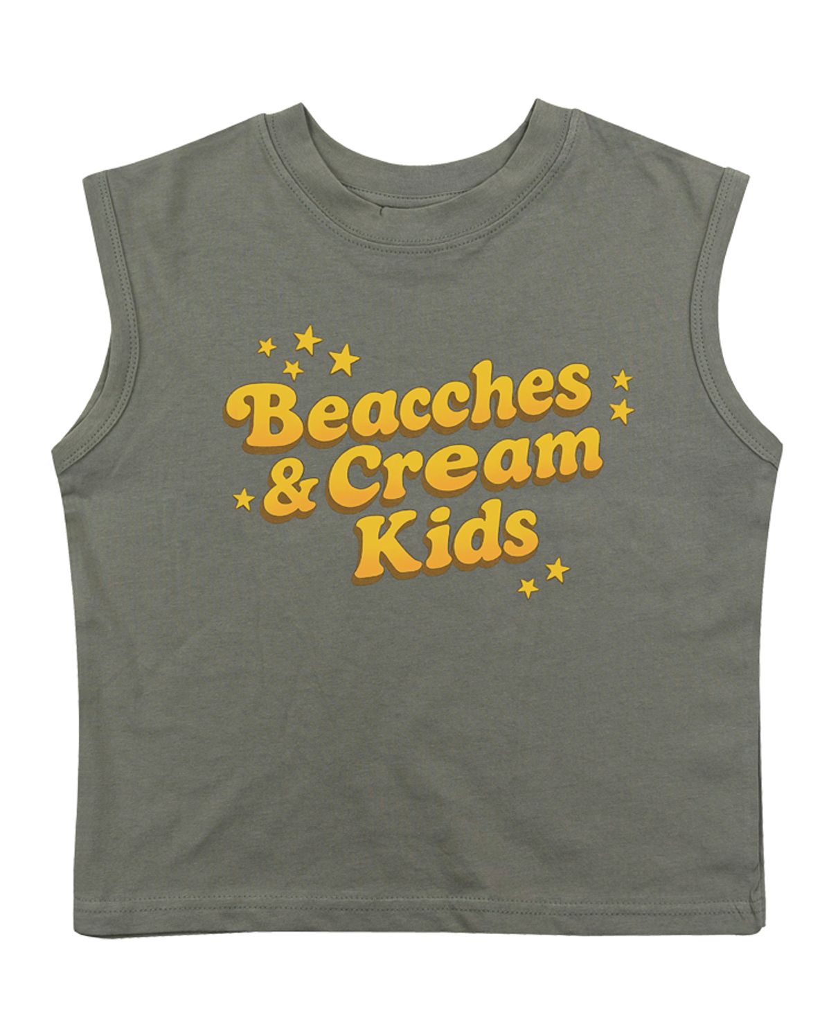 비치스앤 크림 키즈(BEACHESAND CREAM KIDS) 레터링 민소매 티셔츠-올리브(Lettering sleeveless T olive)