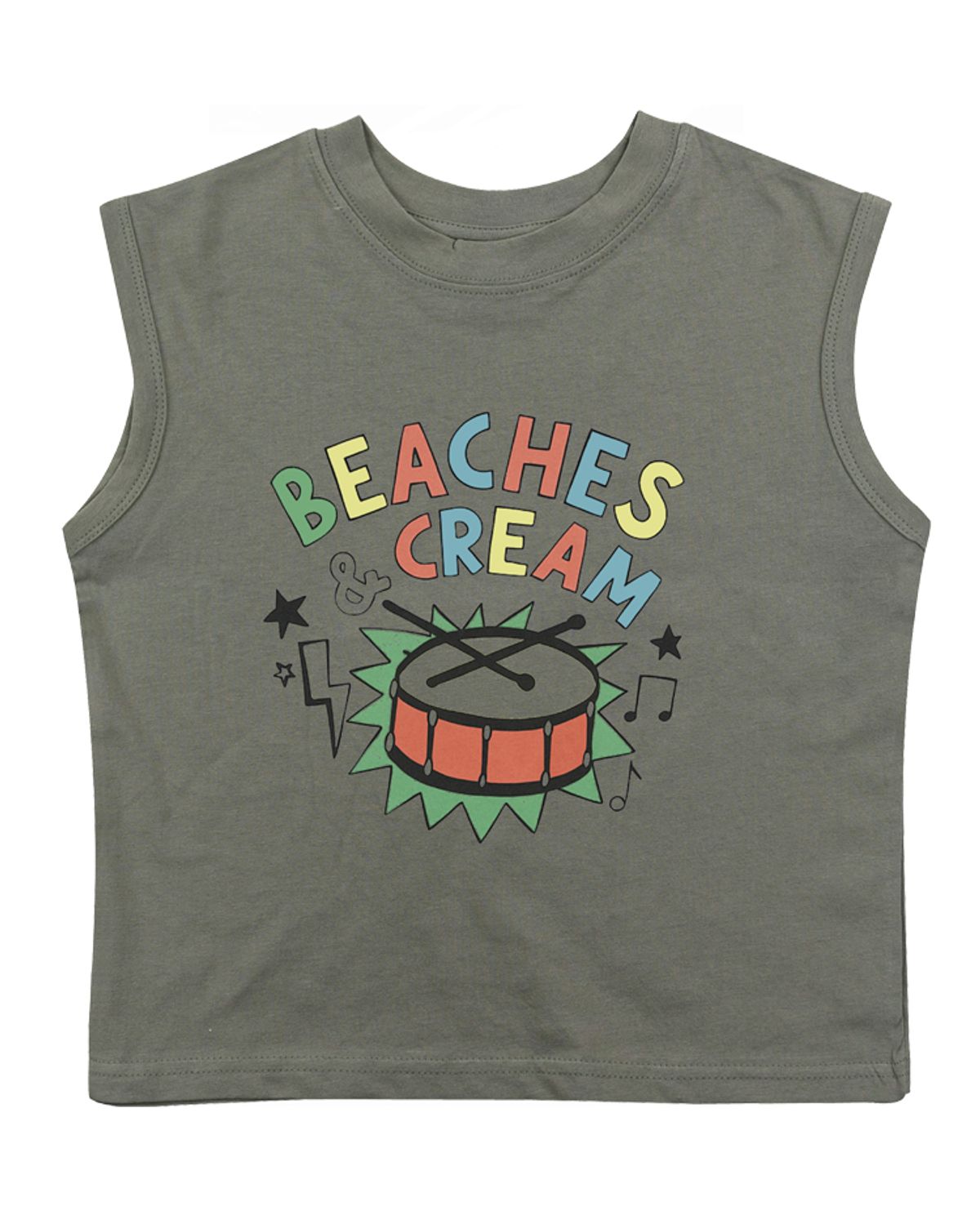 비치스앤 크림 키즈(BEACHESAND CREAM KIDS) 드럼 민소매 티셔츠-올리브(Drum sleeveless T olive)