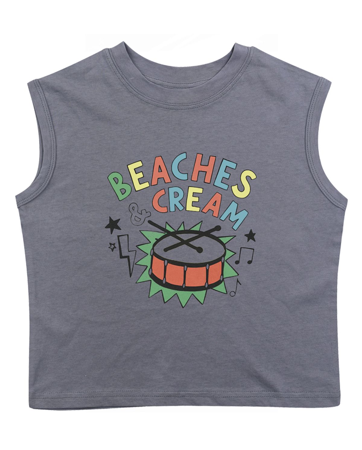 비치스앤 크림 키즈(BEACHESAND CREAM KIDS) 드럼 민소매 티셔츠-그레이시 블루(Drum sleeveless T grayish blue)