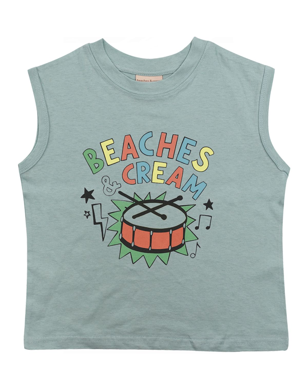 비치스앤 크림 키즈(BEACHESAND CREAM KIDS) 드럼 민소매 티셔츠-그레이시 민트(Drum sleeveless T grayish mint)