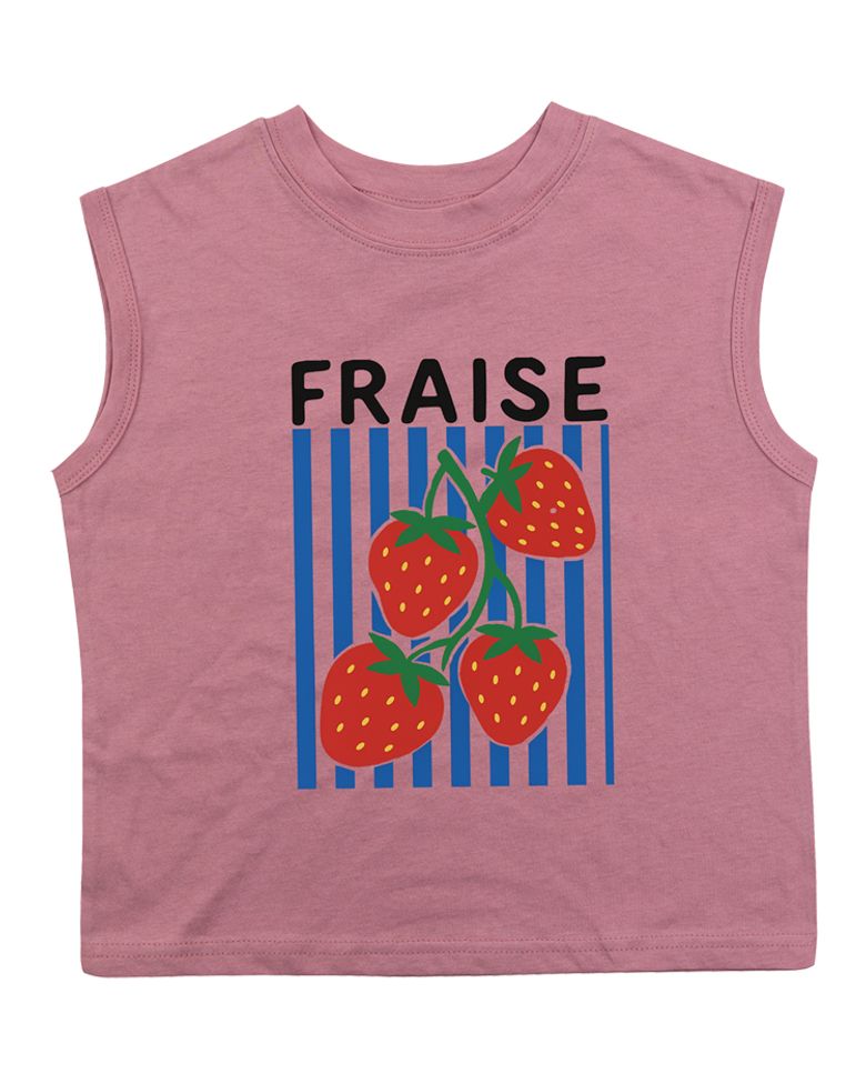 프레즈 민소매 티셔츠-그레이시 핑크(Fraise sleeve T grayish pink)