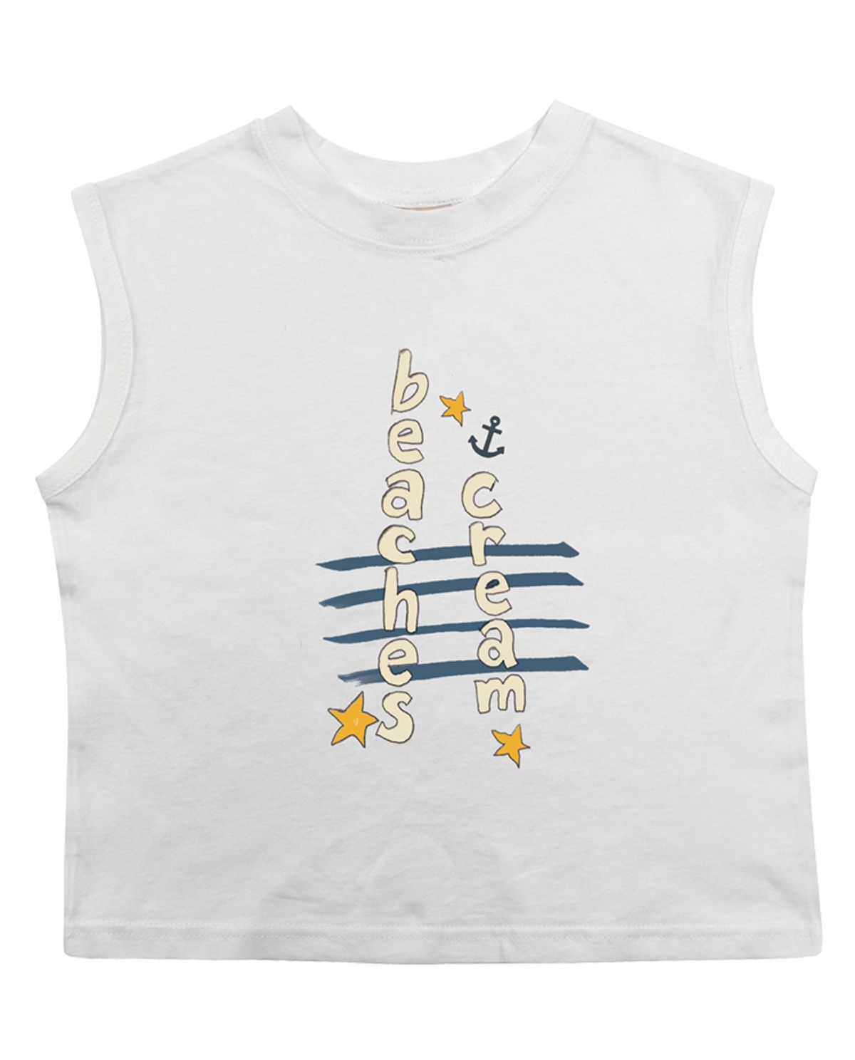 비치스앤 크림 키즈(BEACHESAND CREAM KIDS) 앵커레터링 민소매 티셔츠-화이트(Anchor lettering Sleeveless T white)