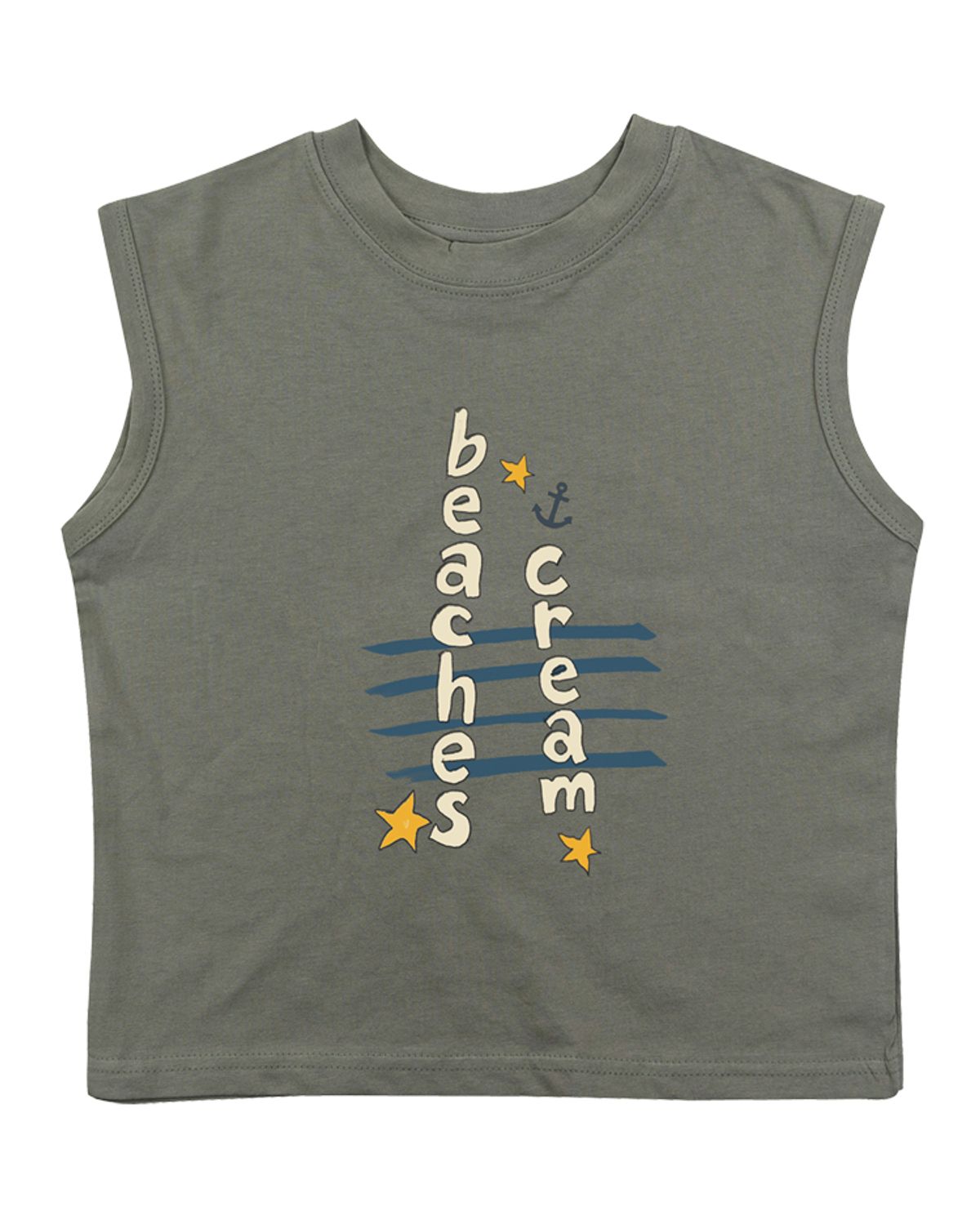 비치스앤 크림 키즈(BEACHESAND CREAM KIDS) 앵커레터링 민소매 티셔츠-올리브(Anchor lettering Sleeveless T olive)
