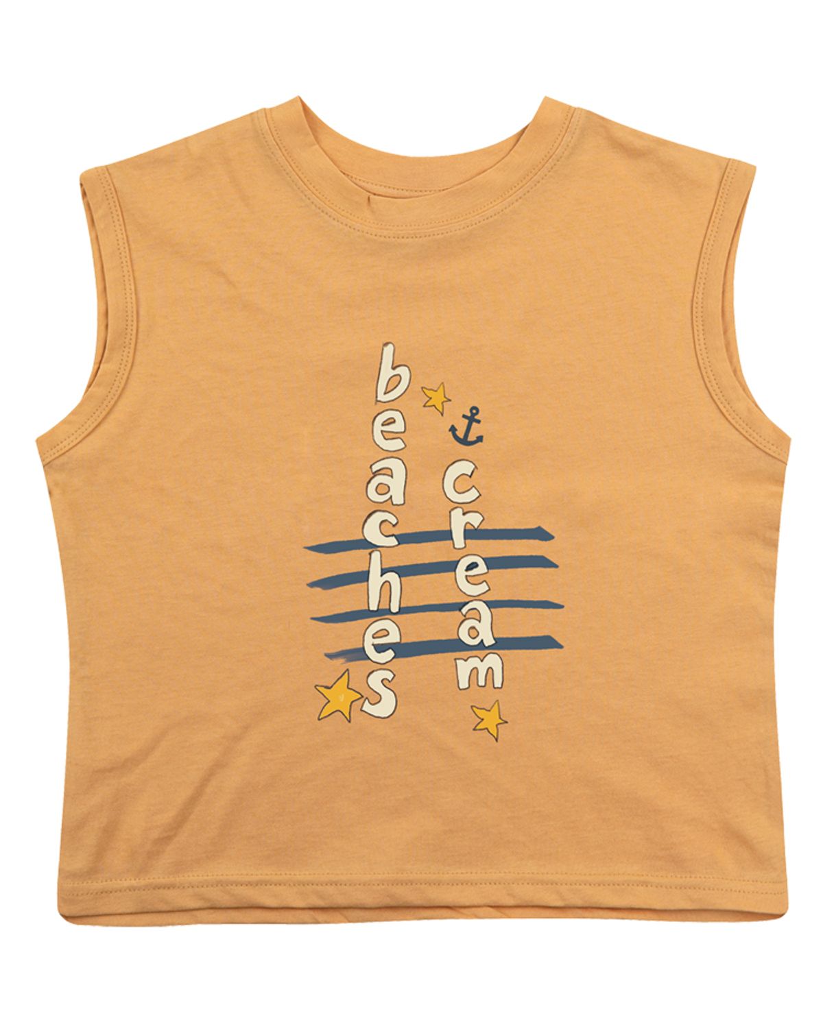 비치스앤 크림 키즈(BEACHESAND CREAM KIDS) 앵커레터링 민소매 티셔츠-머스타드(Anchor lettering Sleeveless T mustard)