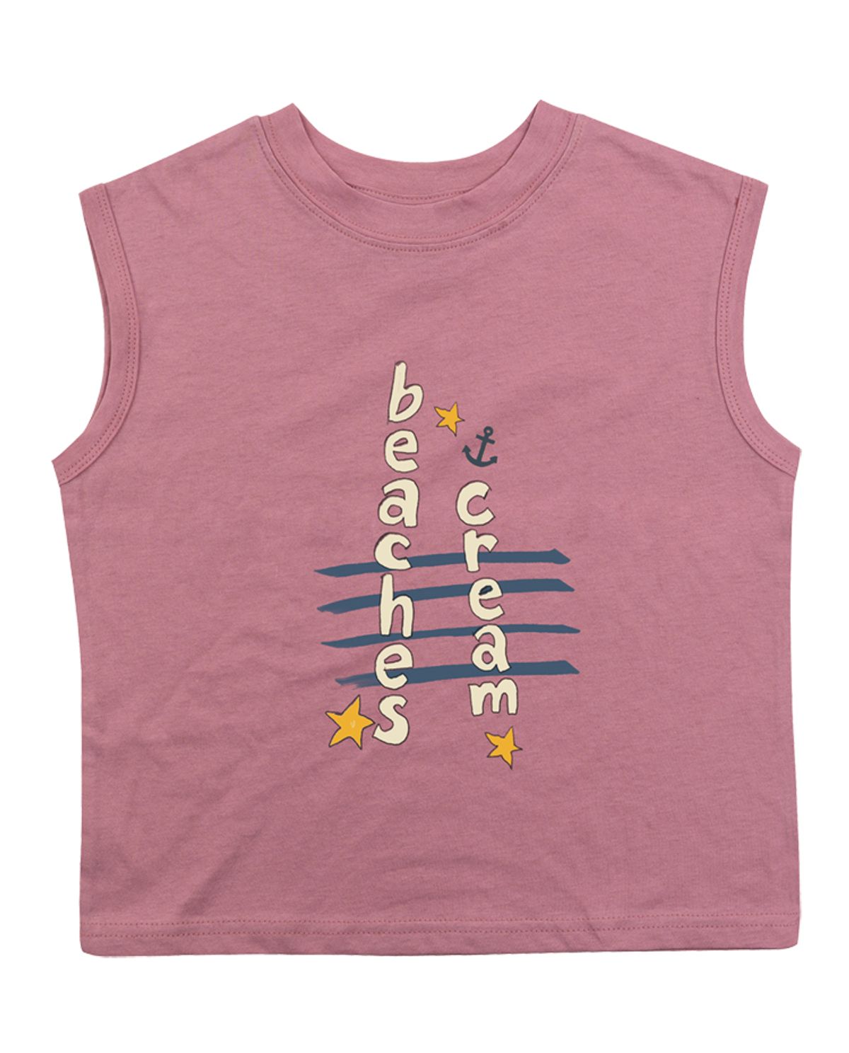 비치스앤 크림 키즈(BEACHESAND CREAM KIDS) 앵커레터링 민소매 티셔츠-그레이시 핑크(Anchor lettering Sleeveless T grayish pink)