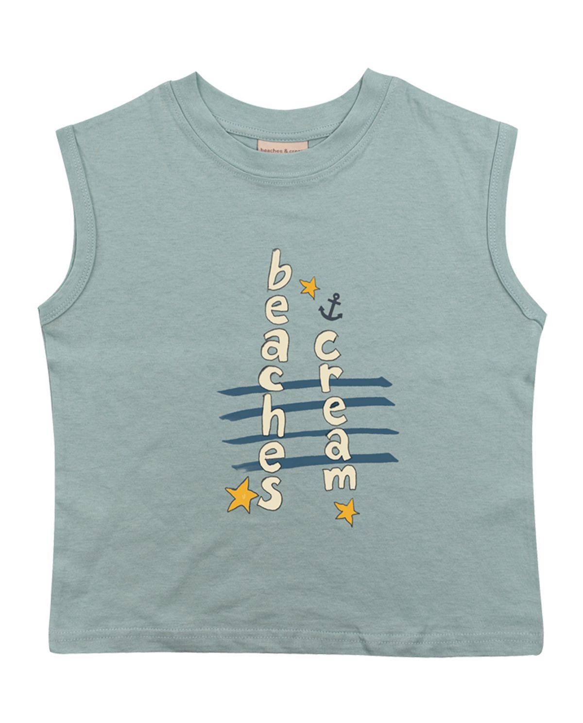 비치스앤 크림 키즈(BEACHESAND CREAM KIDS) 앵커레터링 민소매 티셔츠-그레이시 민트(Anchor lettering Sleeveless T grayish mint)
