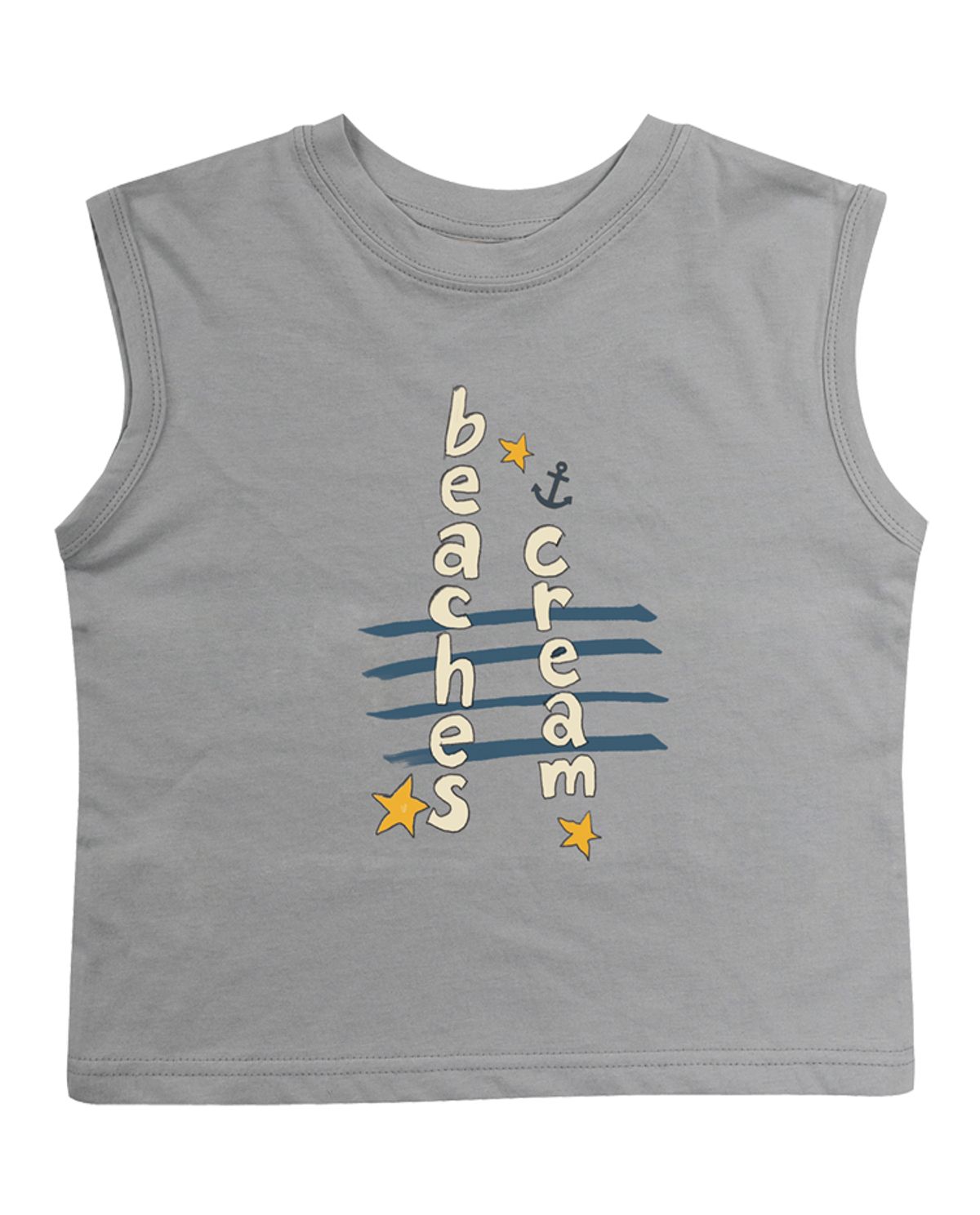 비치스앤 크림 키즈(BEACHESAND CREAM KIDS) 앵커레터링 민소매 티셔츠-그레이(Anchor lettering Sleeveless T gray)
