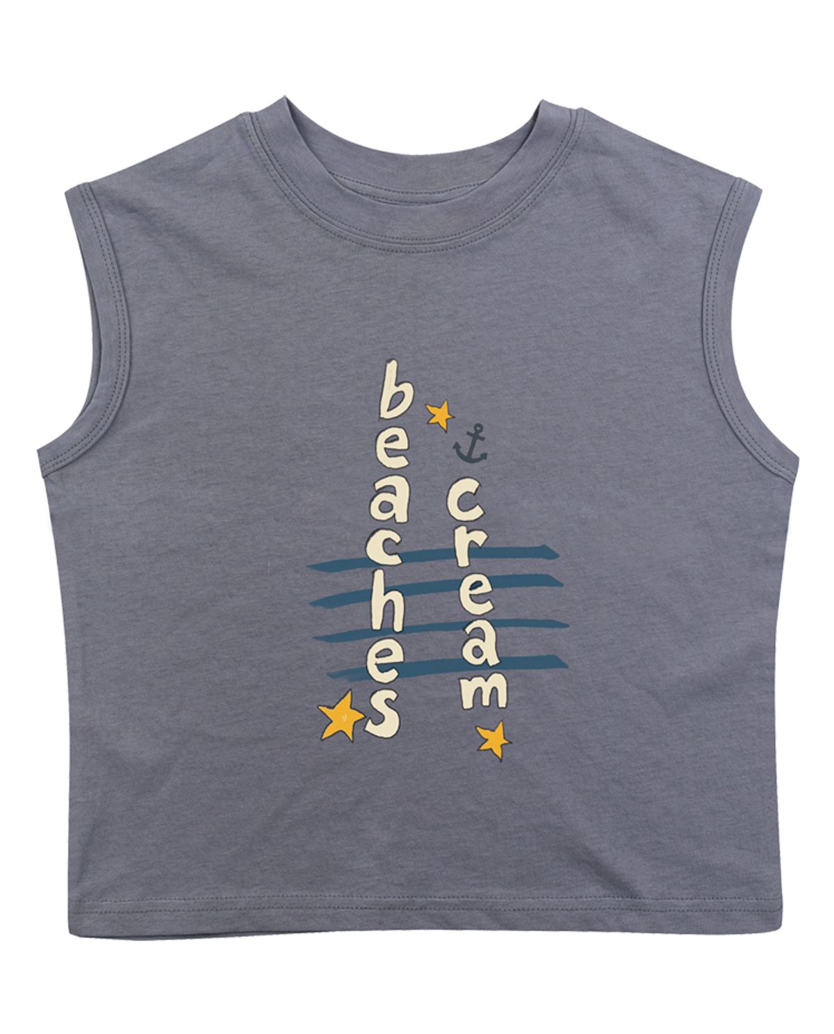 비치스앤 크림 키즈(BEACHESAND CREAM KIDS) 앵커레터링 민소매 티셔츠-그레이시 블루(Anchor lettering Sleeveless T grayish blue)