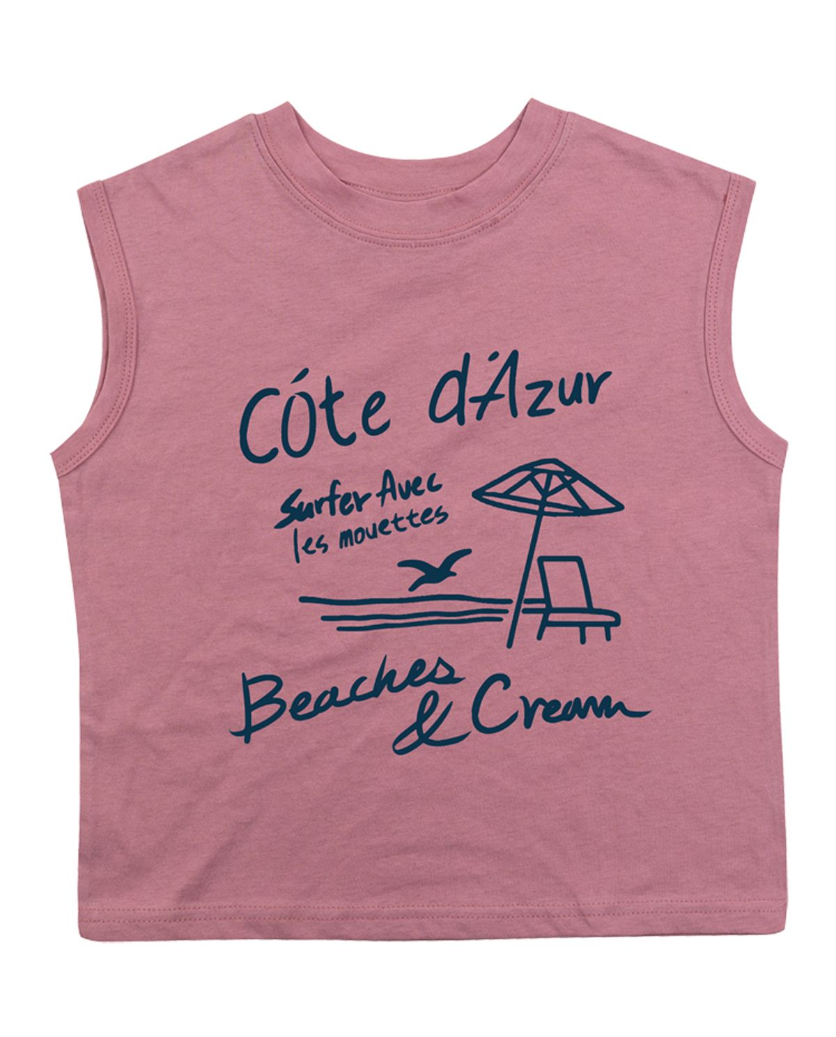 비치스앤 크림 키즈(BEACHESAND CREAM KIDS) 아주르비치 민소매 티셔츠-그레이시 핑크(Azur sleeveless T grayish pink)