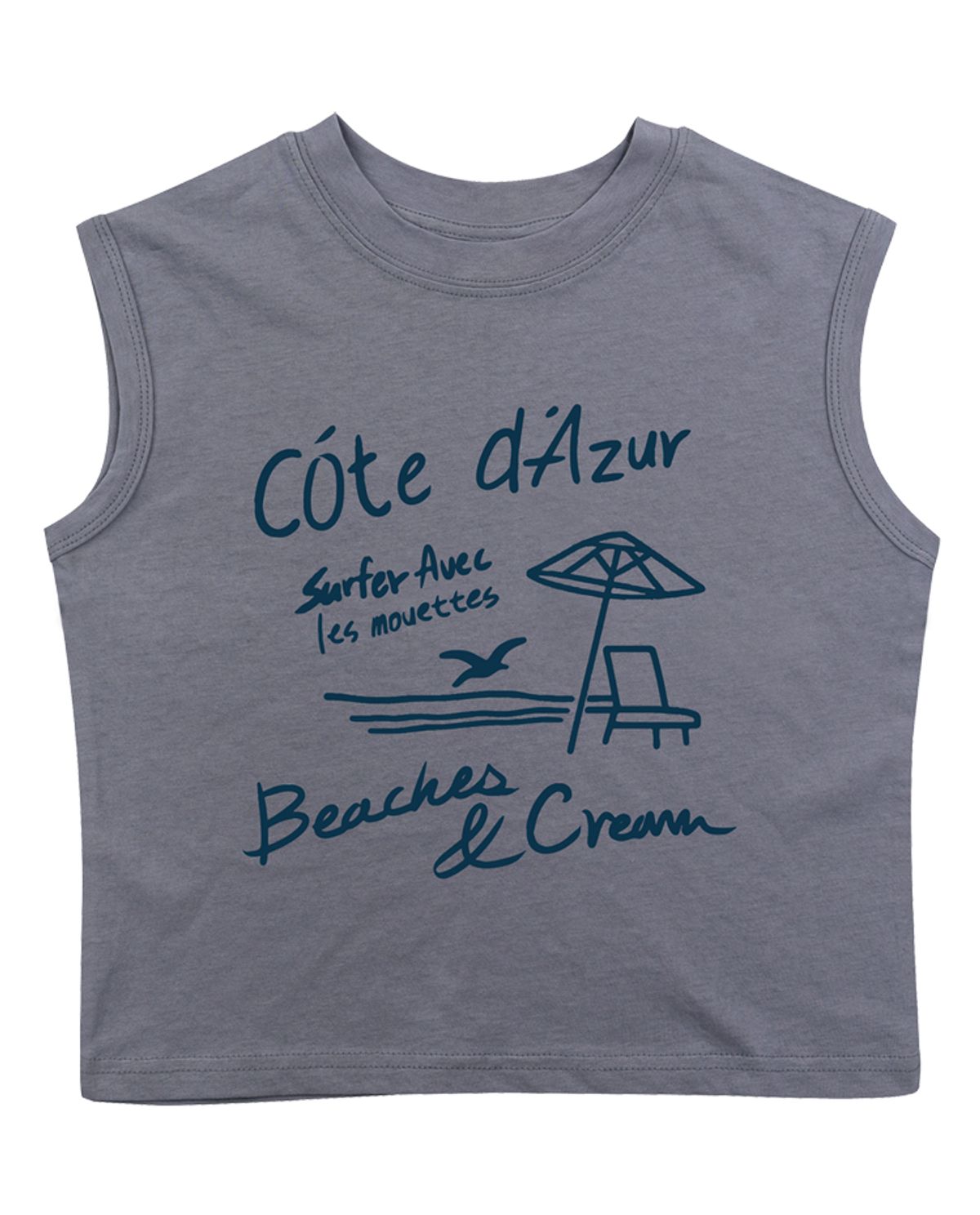 비치스앤 크림 키즈(BEACHESAND CREAM KIDS) 아주르비치 민소매 티셔츠-그레이시 블루(Azur sleeveless T grayish blue)