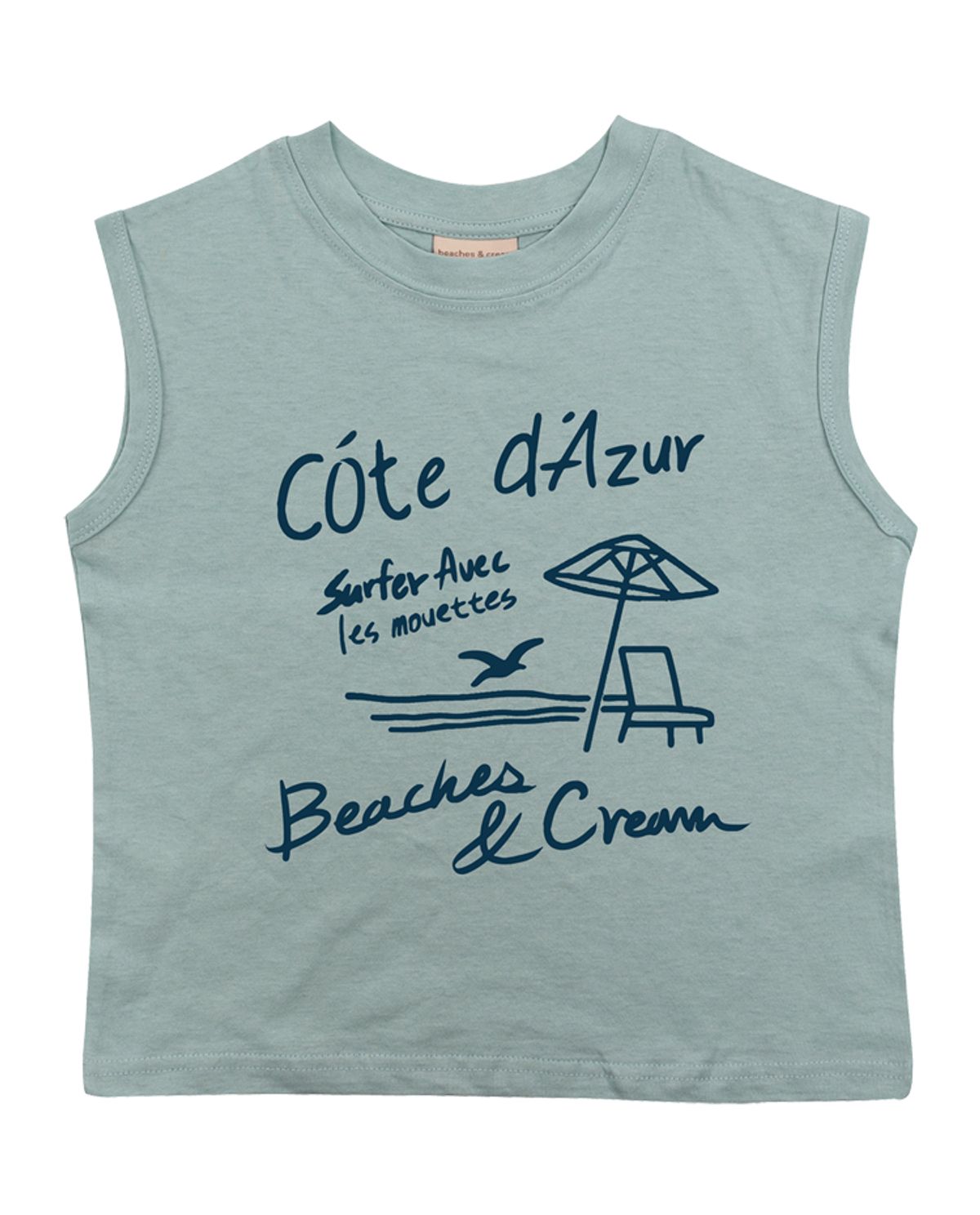 비치스앤 크림 키즈(BEACHESAND CREAM KIDS) 아주르비치 민소매 티셔츠-그레이시 민트(Azur sleeveless T grayish mint)