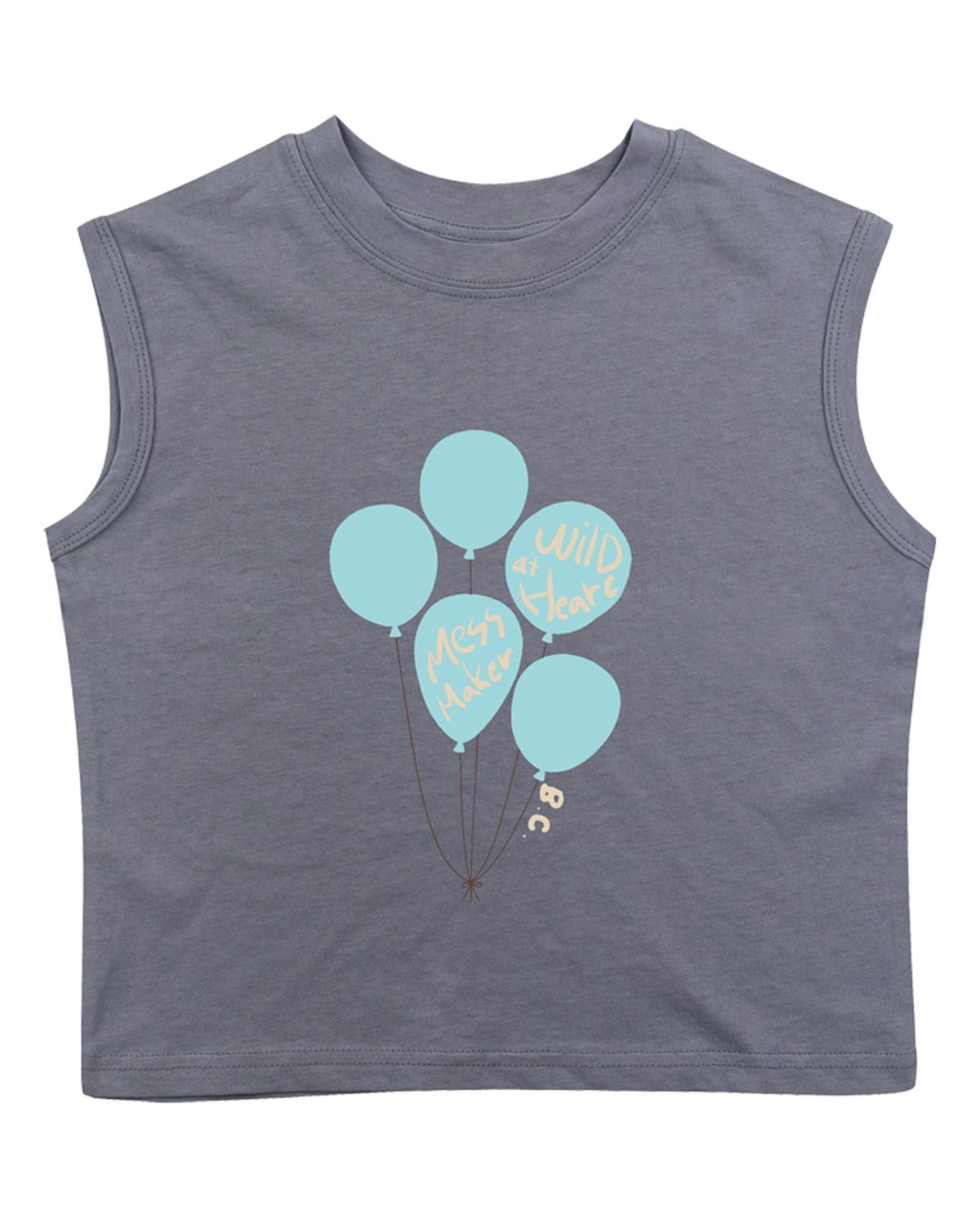 비치스앤 크림 키즈(BEACHESAND CREAM KIDS) 벌룬 민소매 티셔츠-그레이시 블루(Balloon sleeveless T grayish blue)