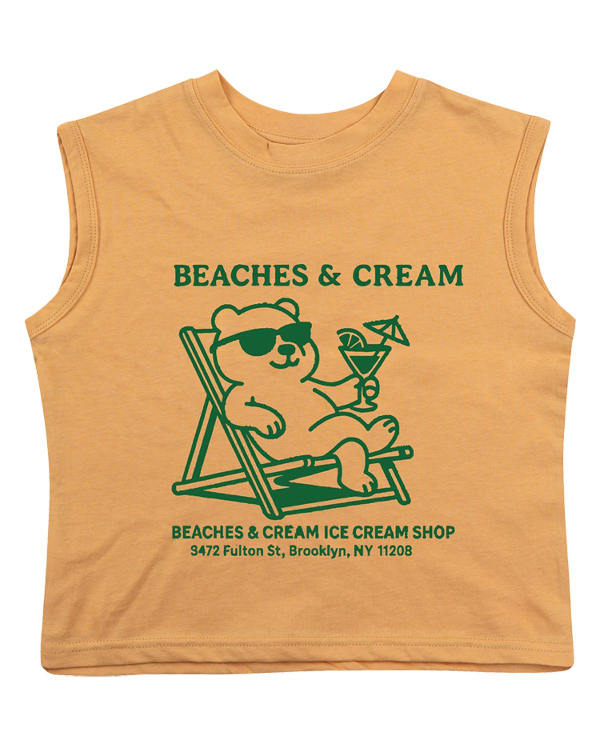 비치스앤 크림 키즈(BEACHESAND CREAM KIDS) 바캉스베어 민소매 티셔츠-머스타드(Vacance bear sleeveless T mustard)