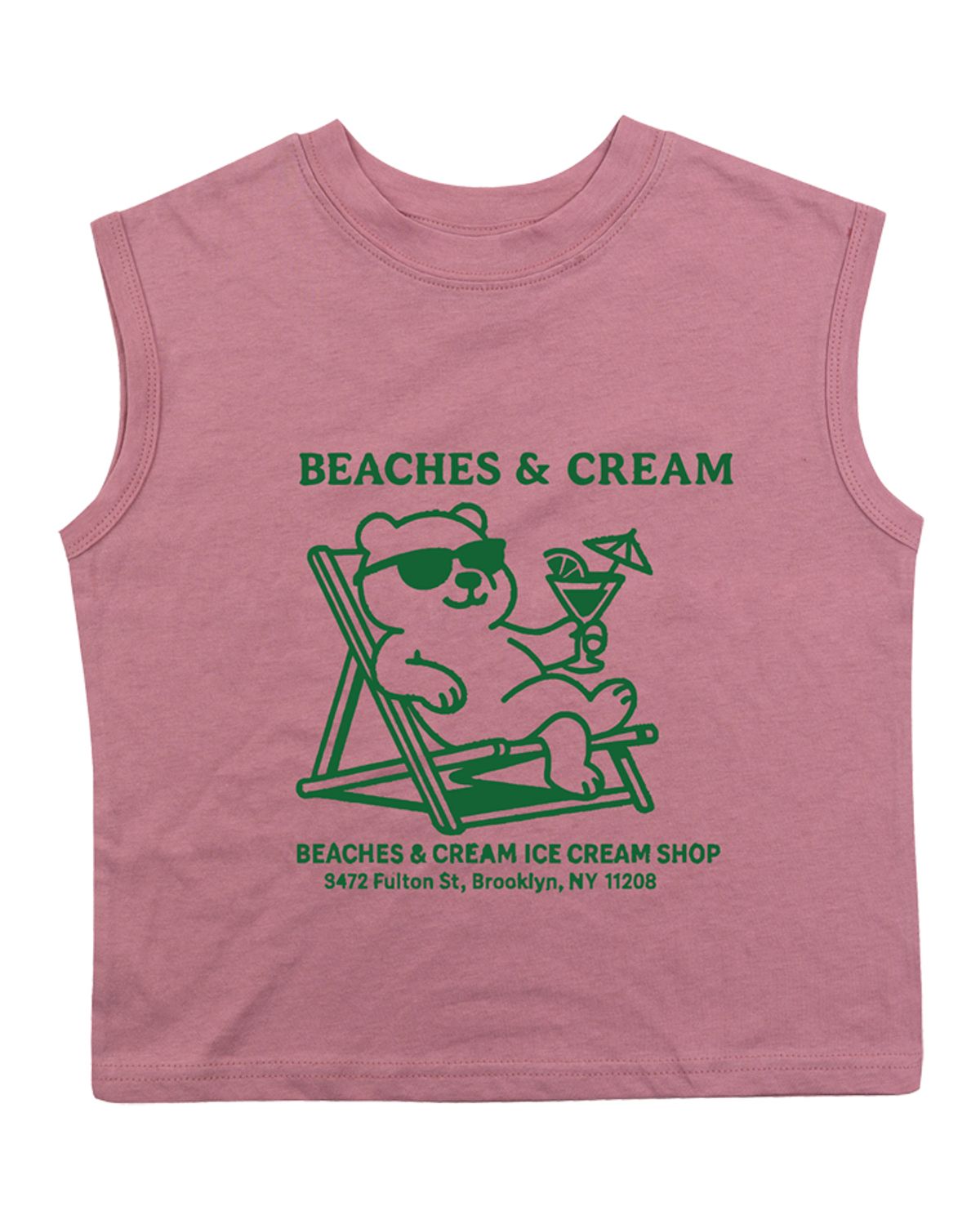 비치스앤 크림 키즈(BEACHESAND CREAM KIDS) 바캉스베어 민소매 티셔츠-그레이시 핑크(Vacance bear sleeveless T grayish pink)