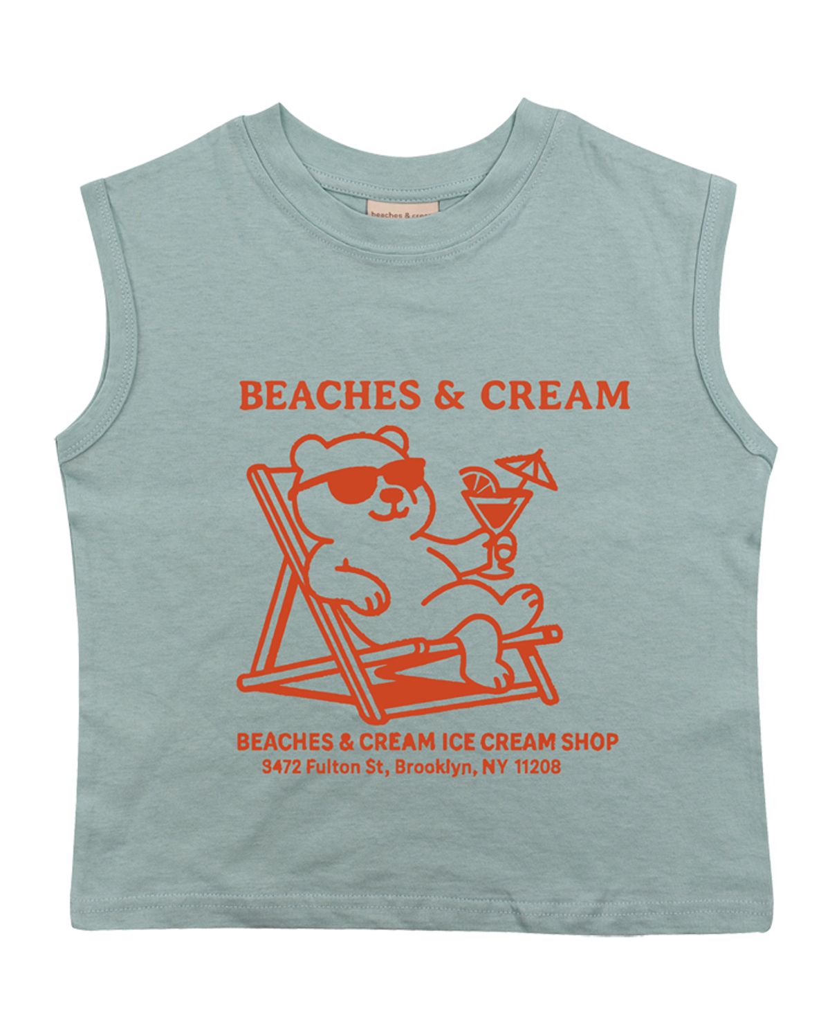 비치스앤 크림 키즈(BEACHESAND CREAM KIDS) 바캉스베어 민소매 티셔츠-그레이시 민트(Vacance bear sleeveless T grayish mint)