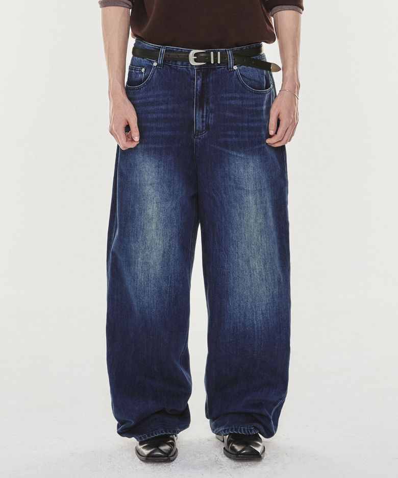 Light Cotton Wide Denim Pants (Medium Blue)