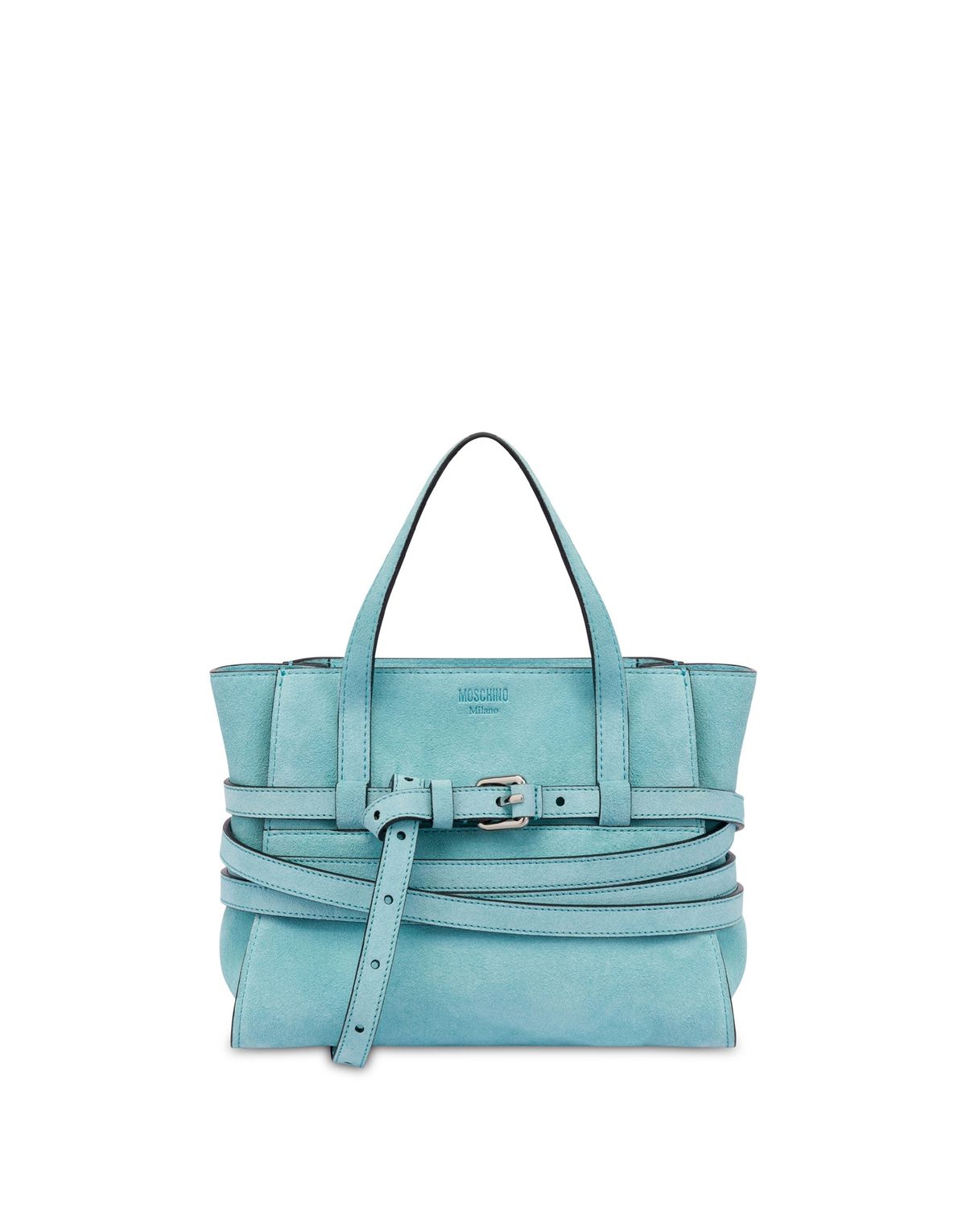 모스키노(MOSCHINO) 타이 미 카우 스웨이드 스몰 쇼핑백 SKY BLUE