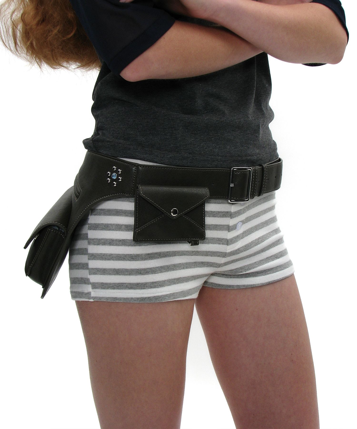 MUSINSA | PARTIMENTO WOMEN Layered Holster Pocket Belt_Charcoal