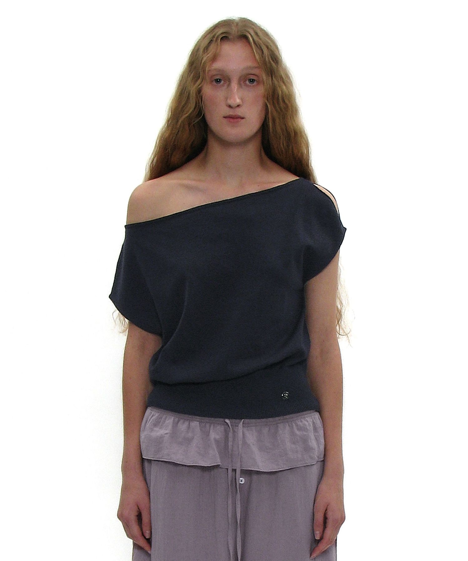 トップス slit offshoulder knit MUSINSA | PARTIMENTO WOMEN Slit Off-Shoulder Knit Top_Navy