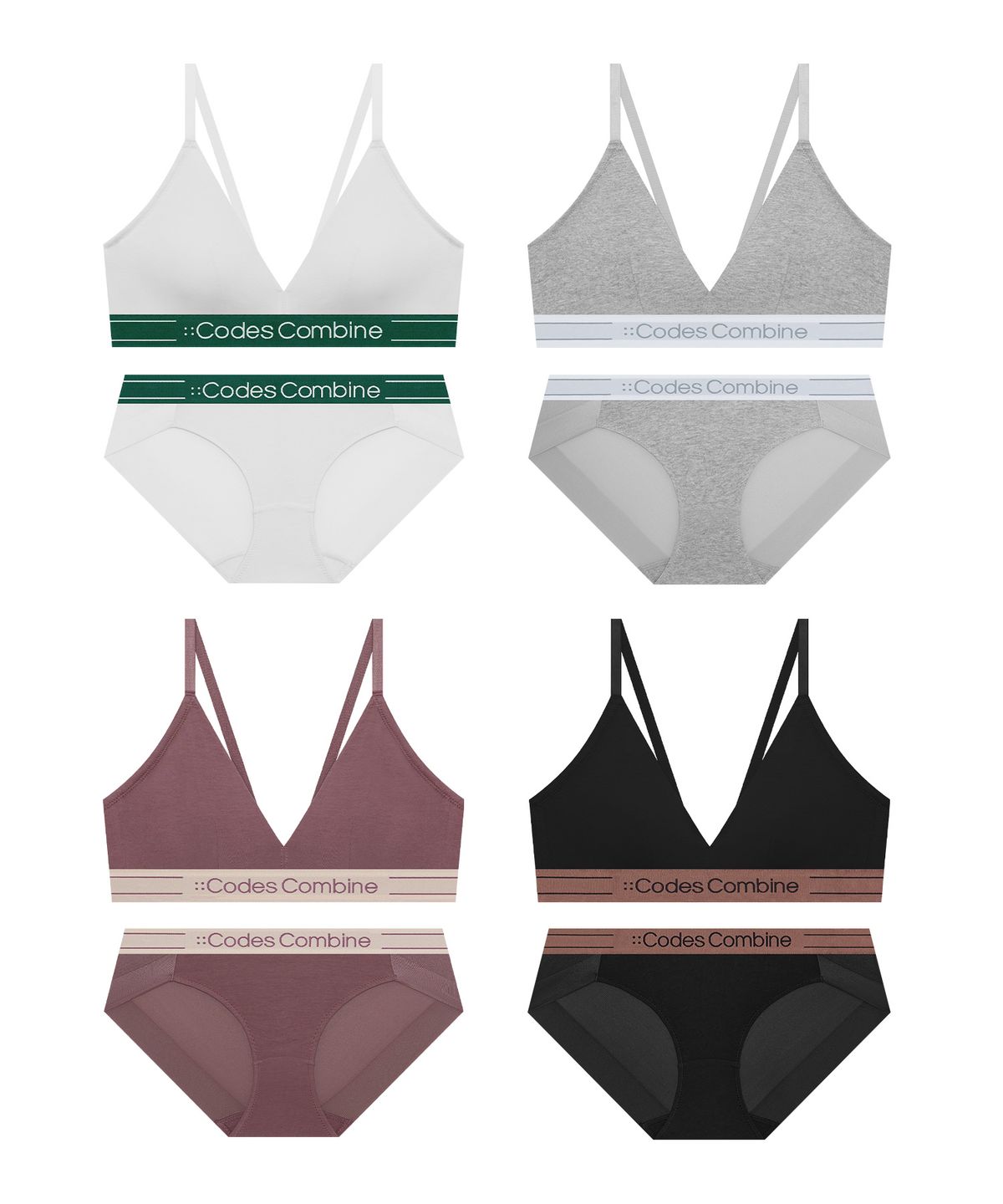 코데즈컴바인 이너웨어(CODES COMBINE INNERWEAR) 코튼 패드고정 브라렛 햄팬티 세트 - 6Colors