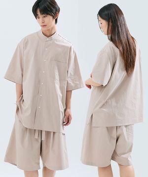 (uni) Lazed over short sleeve cotton g.beige
