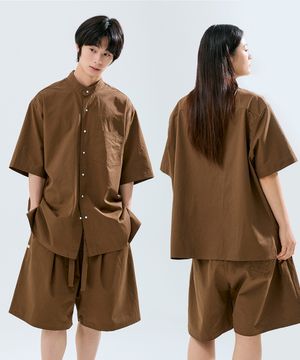 (uni) Lazed over short sleeve cotton brown