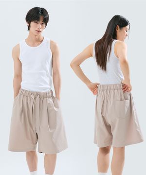 (uni) Lazed short pants cotton g.beige