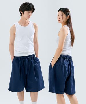 (uni) Lazed short pants cotton navy