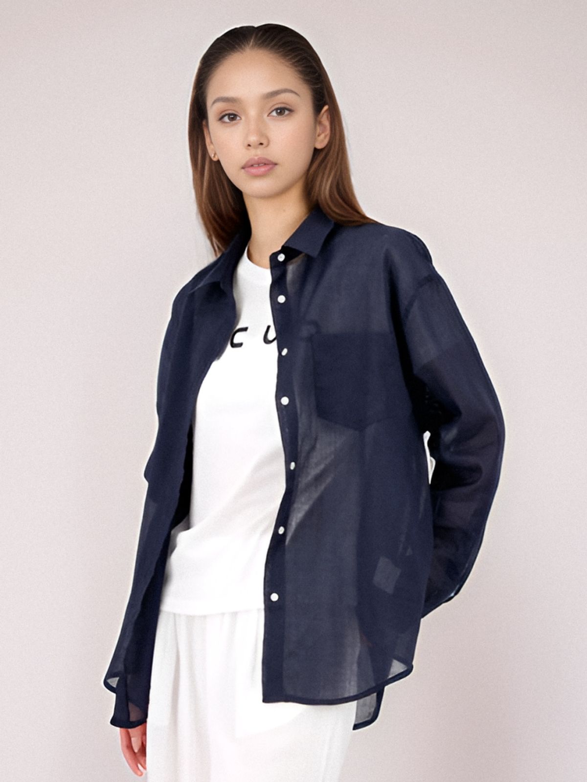 아쿠드(ACUD) Long Sleeve Linen Shirt _Navy