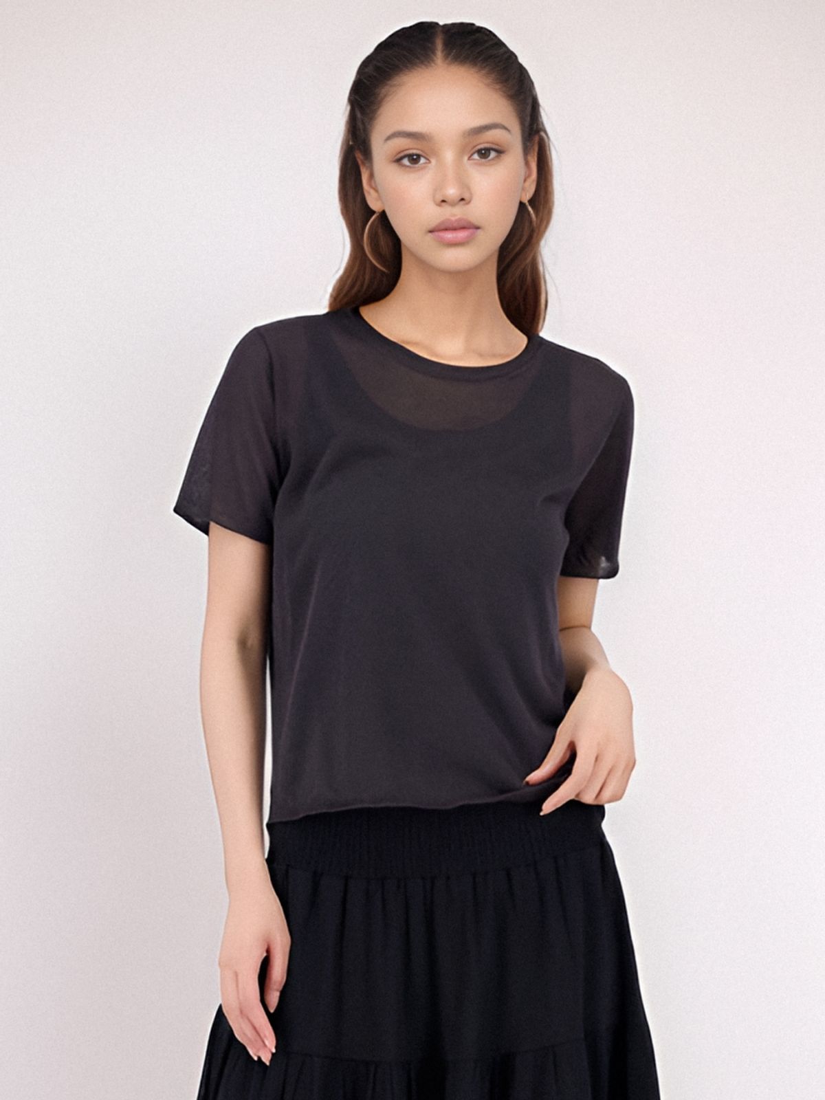 아쿠드(ACUD) Half Sleeve Sheer Knit _Grey