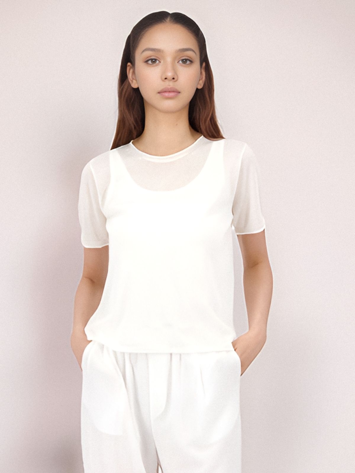 아쿠드(ACUD) Half Sleeve Sheer Knit _White