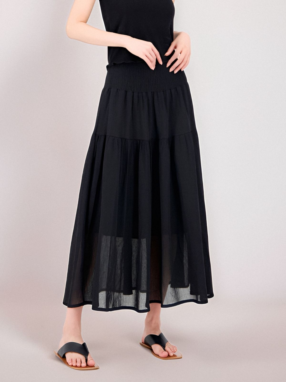 아쿠드(ACUD) Sheer Bending Flare Skirt _Black