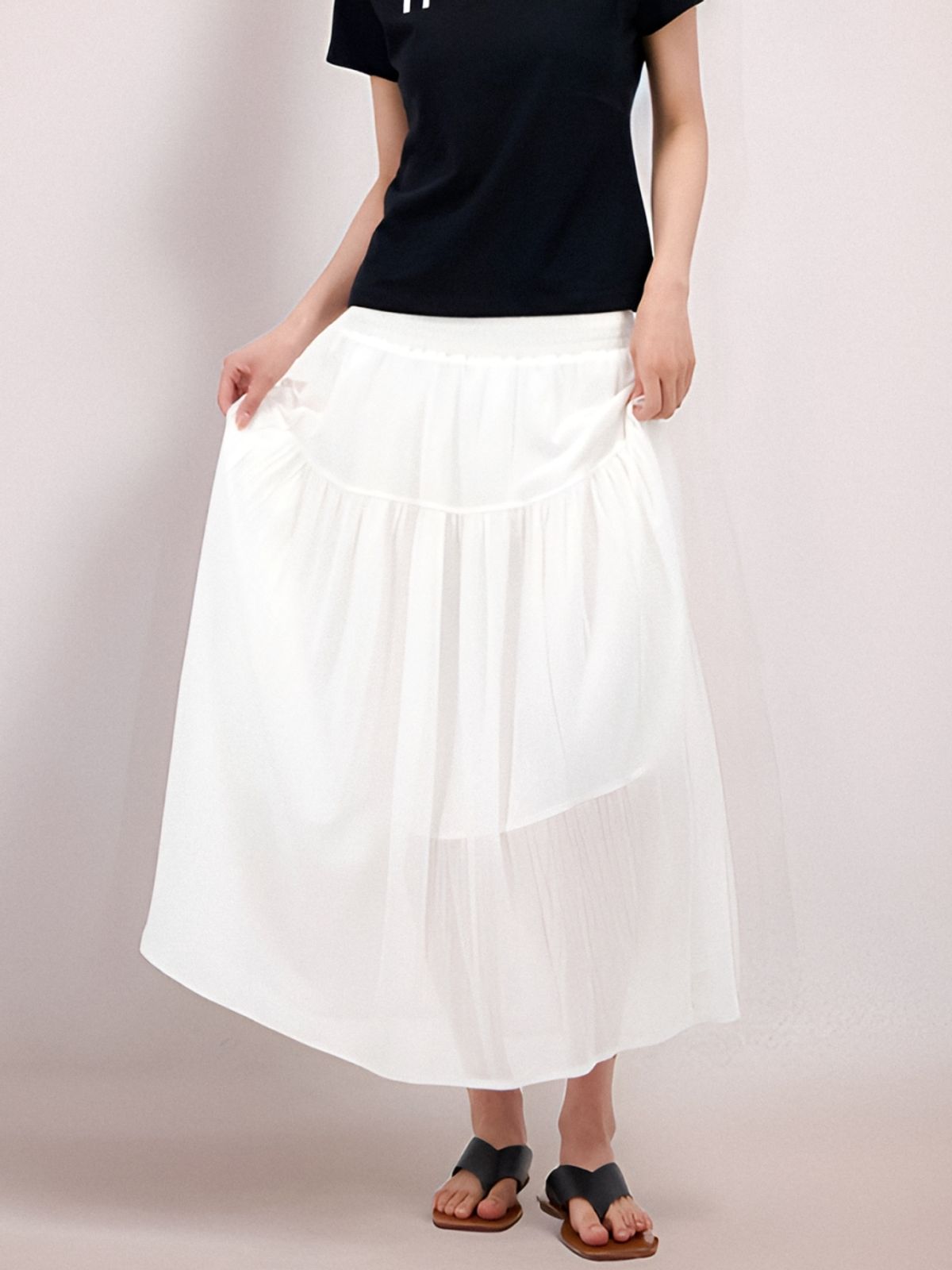 아쿠드(ACUD) Sheer Bending Flare Skirt _White