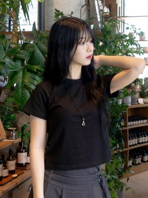 (우먼) 코튼 크롭 티셔츠 [BLACK]