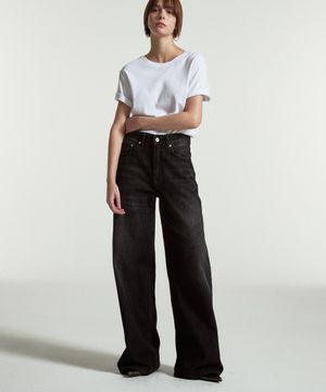 Stack wide denim pants (Black)
