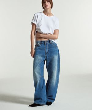 Barrel baggy fit denim pants (Blue)