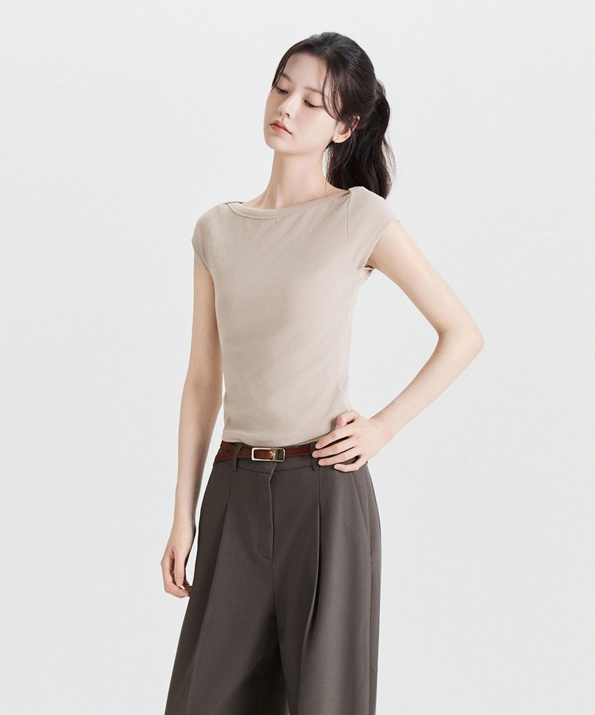 미쏘(MIXXO) 보트넥 캡소매 티셔츠 RE HWF778A_MIWHWF78QA