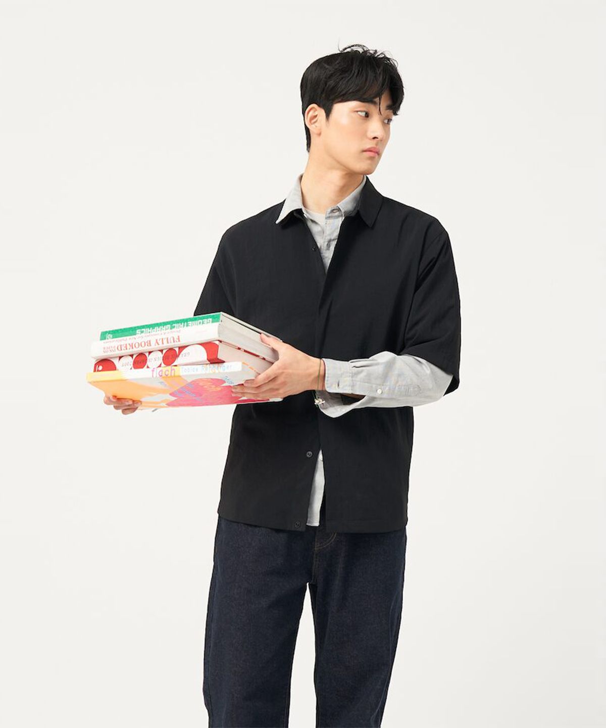빈폴 멘(BEANPOLE MEN) 젠틀테크 솔리드 반소매 셔츠 - 블랙