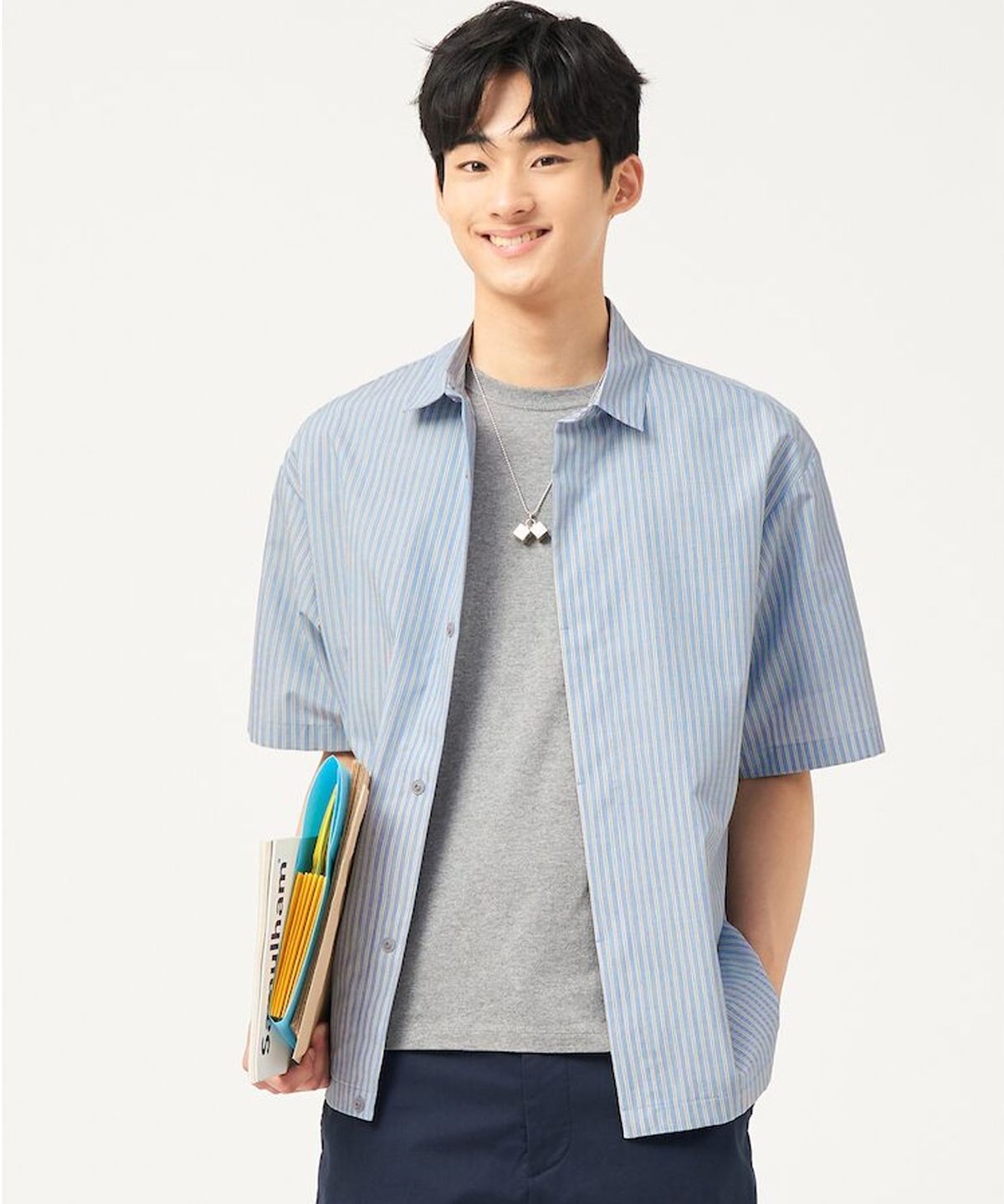 빈폴 멘(BEANPOLE MEN) 젠틀테크 스트라이프 반소매 셔츠 - 스카이 블루