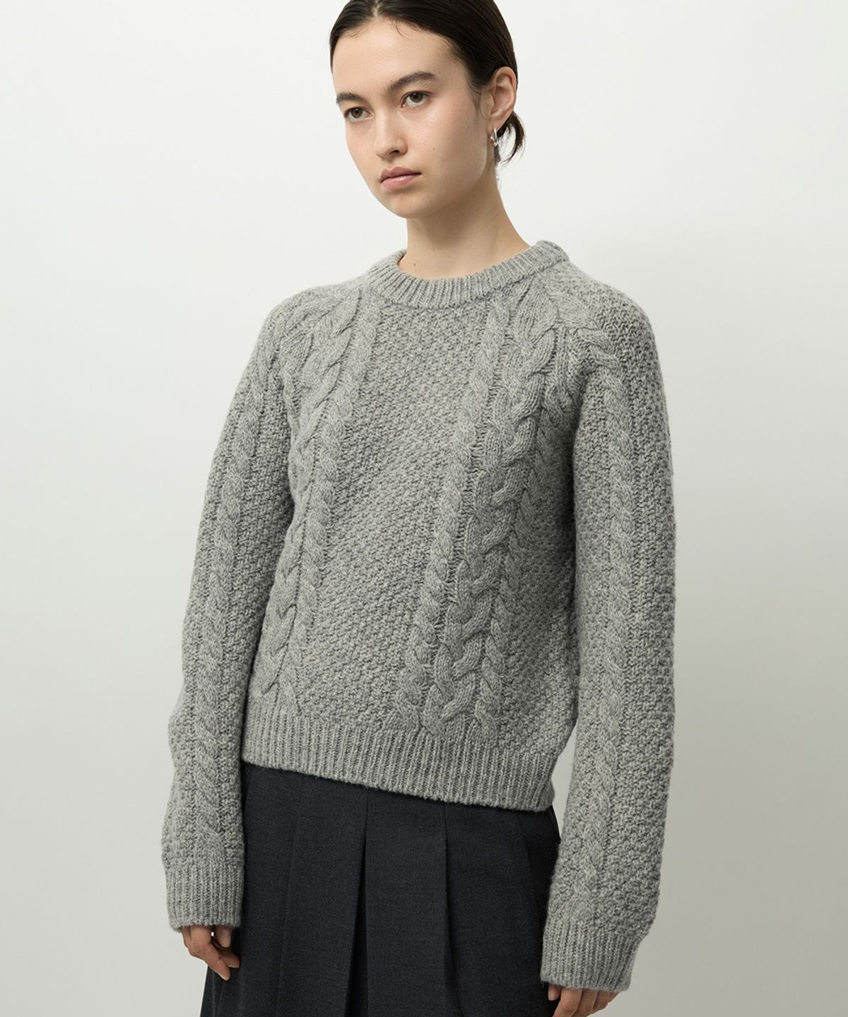 러프사이드 화이트라벨(ROUGH SIDE WHITE LABEL) Shetland Cable Knit M.Grey