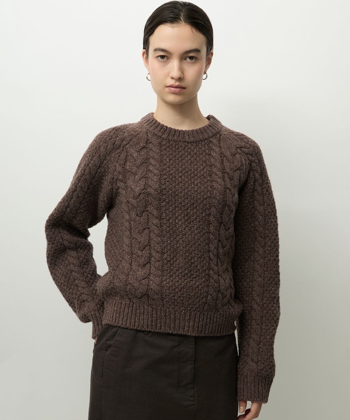 러프사이드 화이트라벨(ROUGH SIDE WHITE LABEL) Shetland Cable Knit Brown