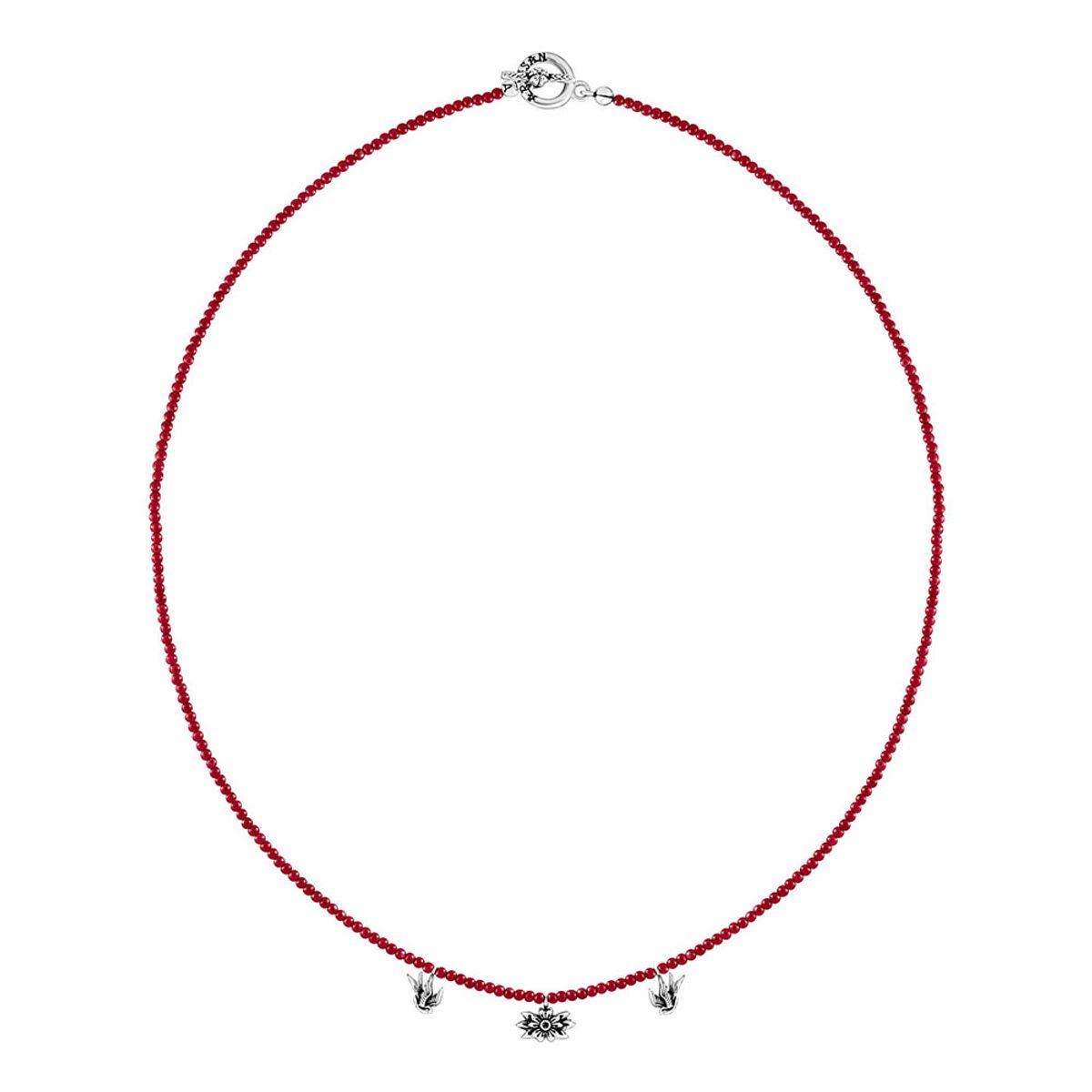어나니머스아티즌(ANONYMOUS ARTISAN) Swallow & Flower Beads Necklace - Red