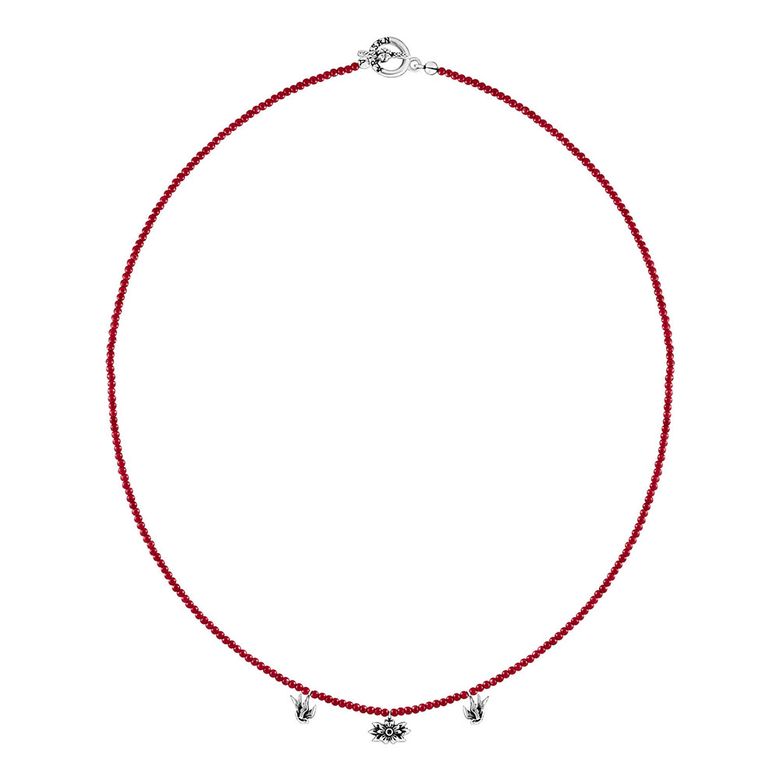 Swallow & Flower Beads Necklace - Red