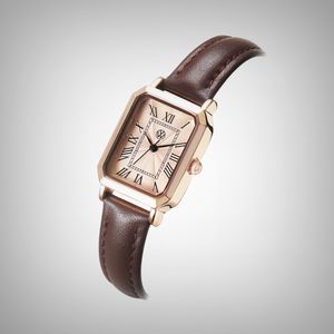 스퀘어 클래식 레더 워치 로즈골드