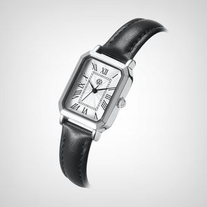 스퀘어 클래식 레더 워치 실버