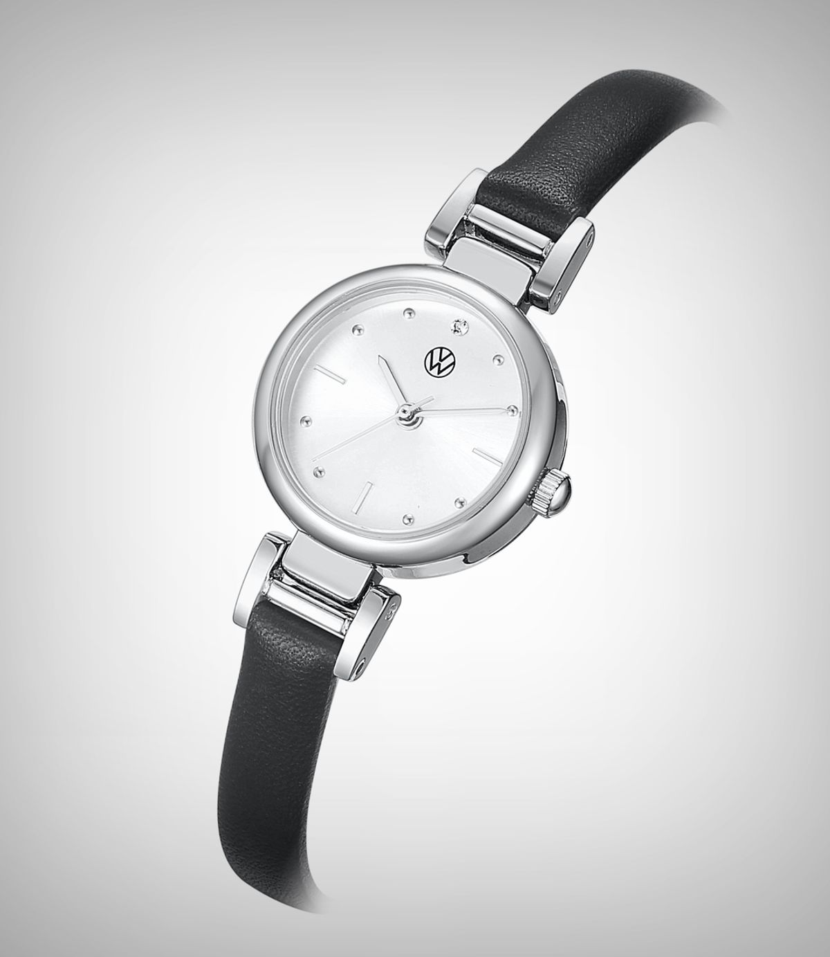 폭스바겐 와치(VOLKSVAGEN WATCH) 스와로브스키 스톤 사용 H 러그 여성 가죽시계 실버