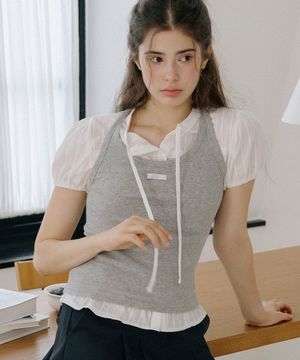 레터즈 라벨 홀터넥 탑 ( 그레이 )