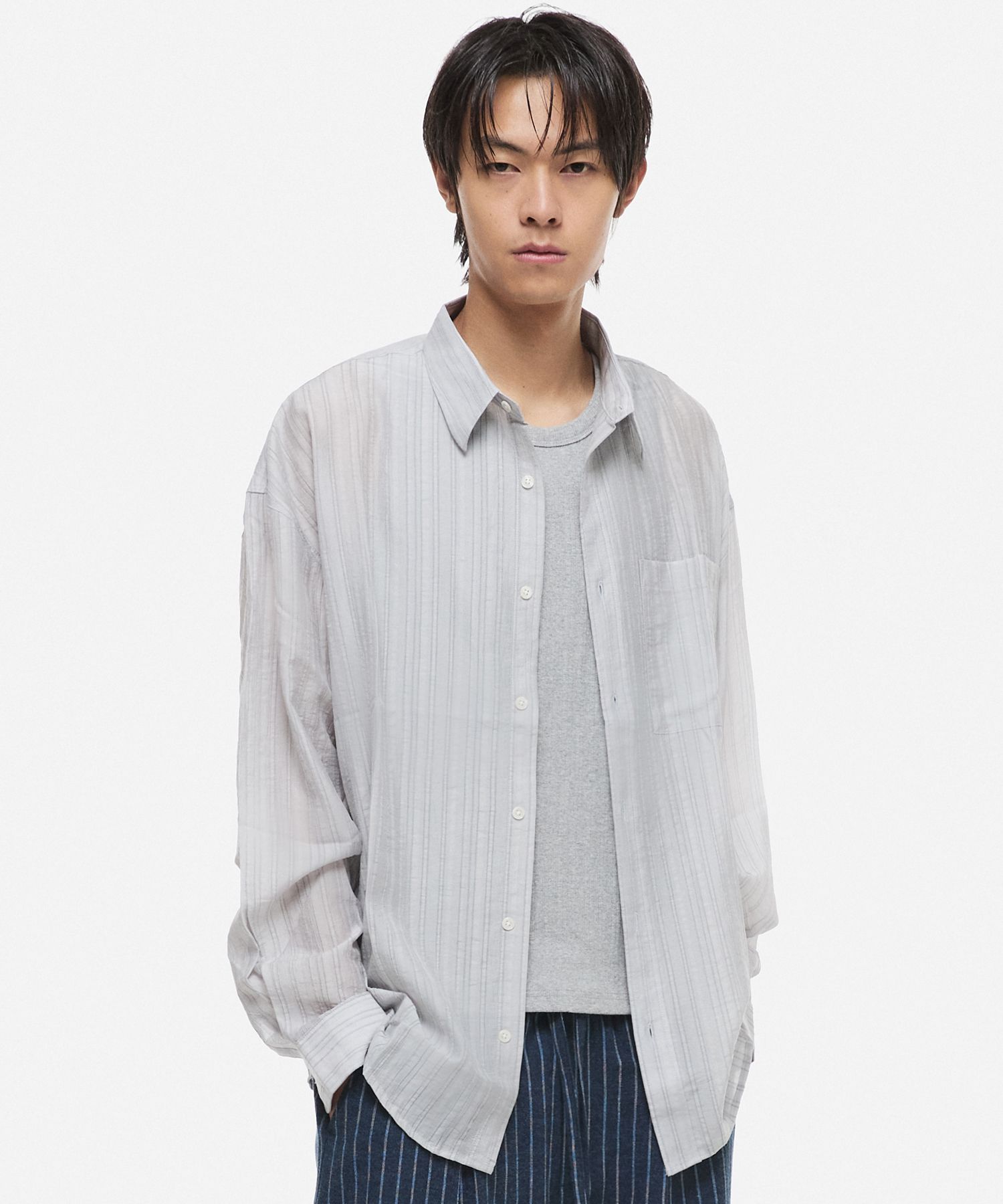 MUSINSA | DNSR Summer Tencel Stripe Shirt Gray
